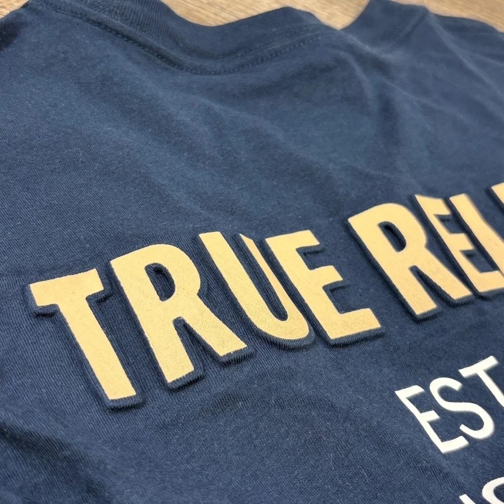 True Religion World Tour Logo Graphic Tee – Navy Blue | Size Large